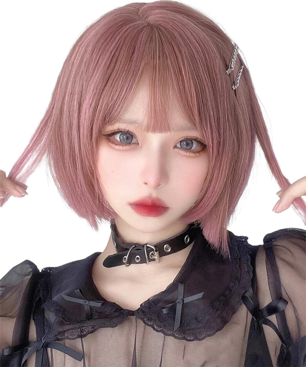 Amazon.co.jp: AISI QUEENSウィッグ ピンクボブ ショート フル